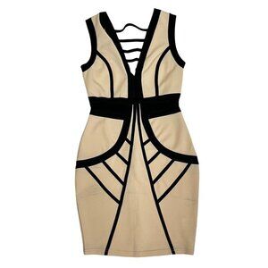 Alt. B bodycon dress Women's S tan black strappy mini sleeveless